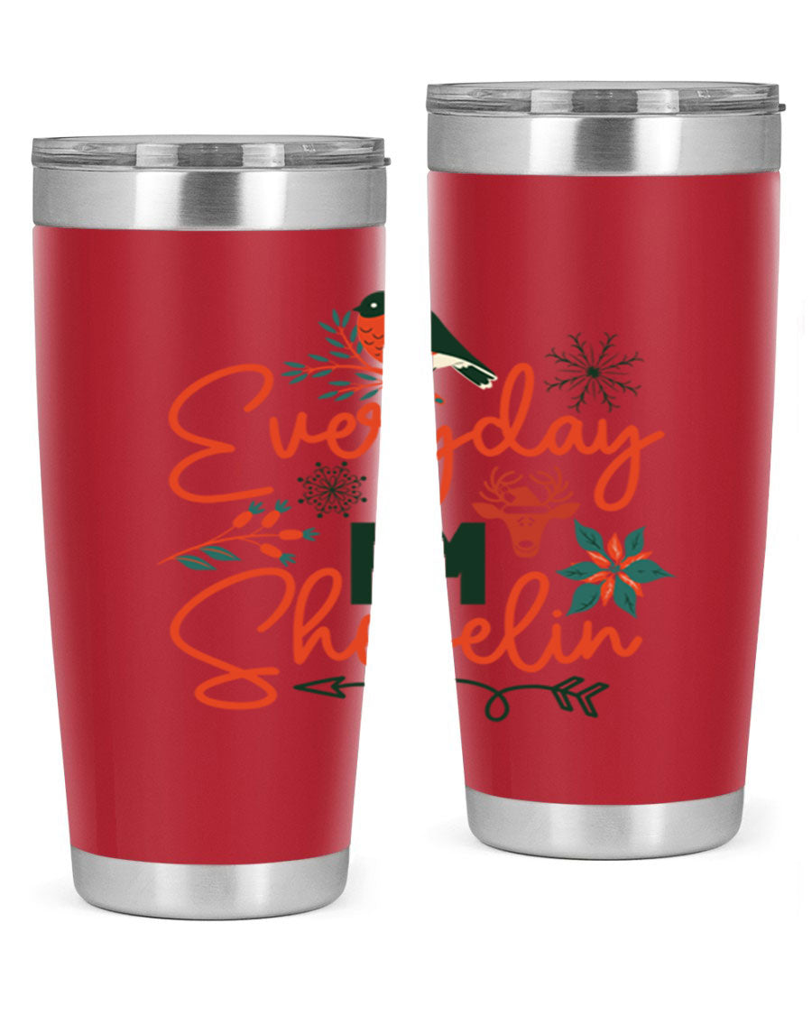 Everyday Im Shovelin 103# winter tumbler in stainless steel with a drink-thru lid, showcasing its sleek design and vibrant print.