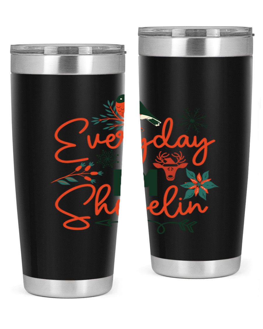 Everyday Im Shovelin 103# winter tumbler in stainless steel with a drink-thru lid, showcasing its sleek design and vibrant print.