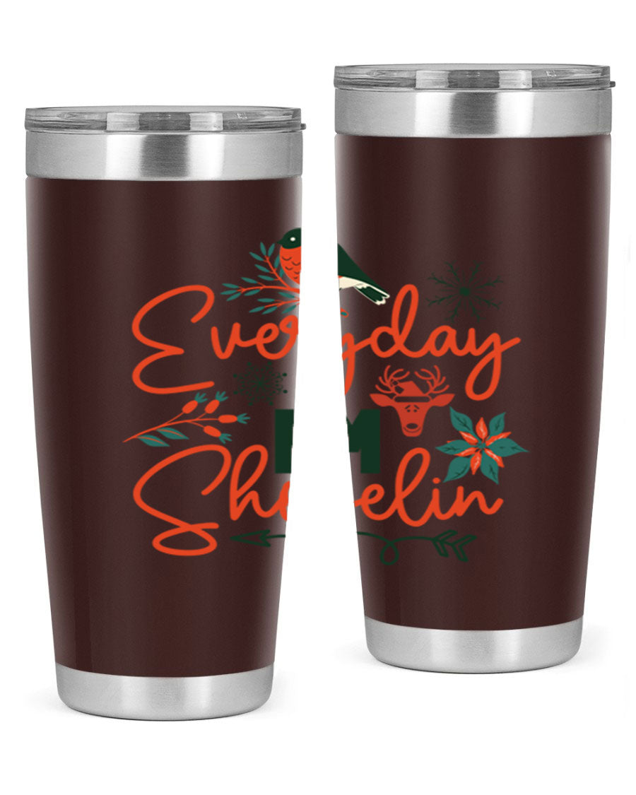 Everyday Im Shovelin 103# winter tumbler in stainless steel with a drink-thru lid, showcasing its sleek design and vibrant print.