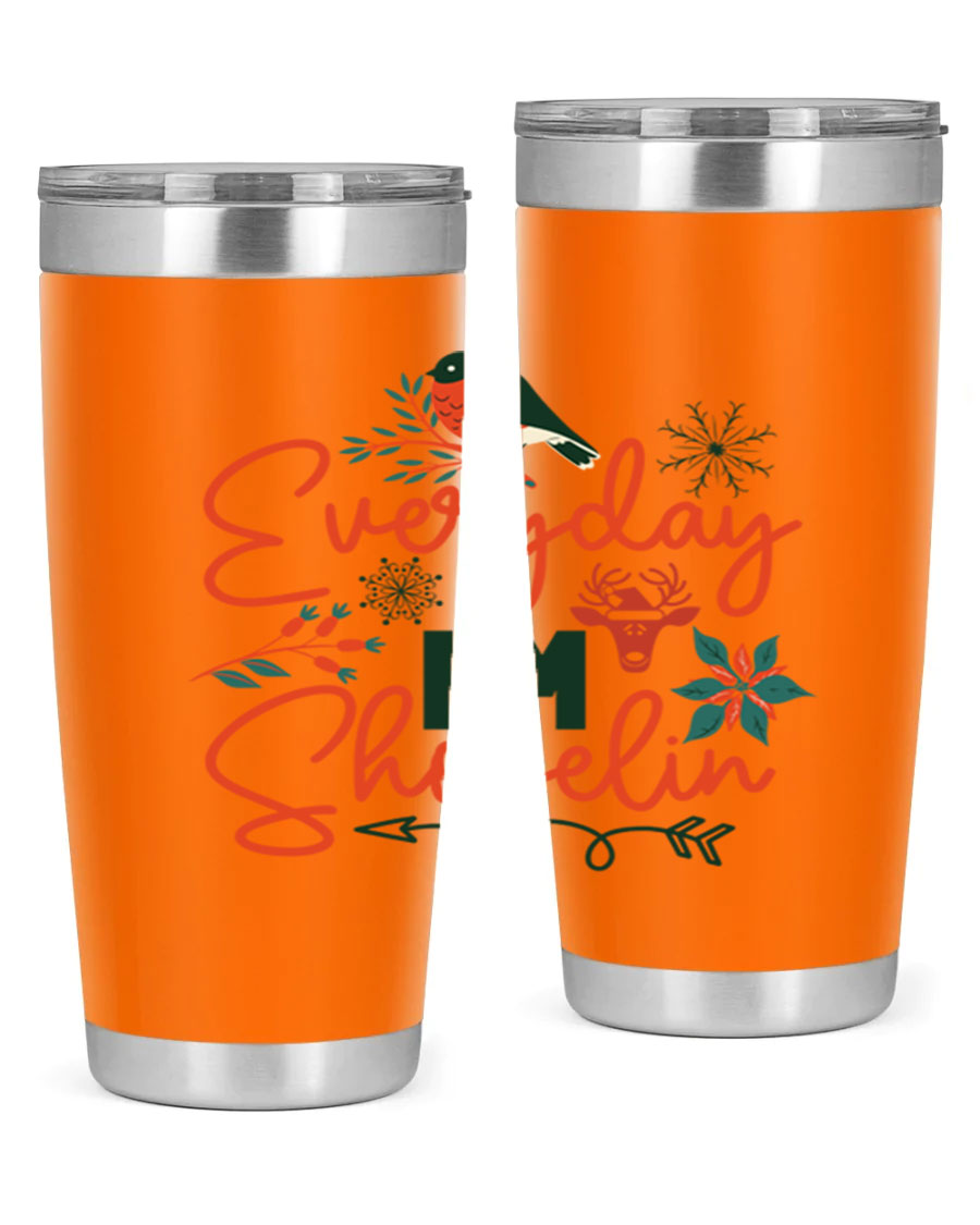 Everyday Im Shovelin 103# winter tumbler in stainless steel with a drink-thru lid, showcasing its sleek design and vibrant print.