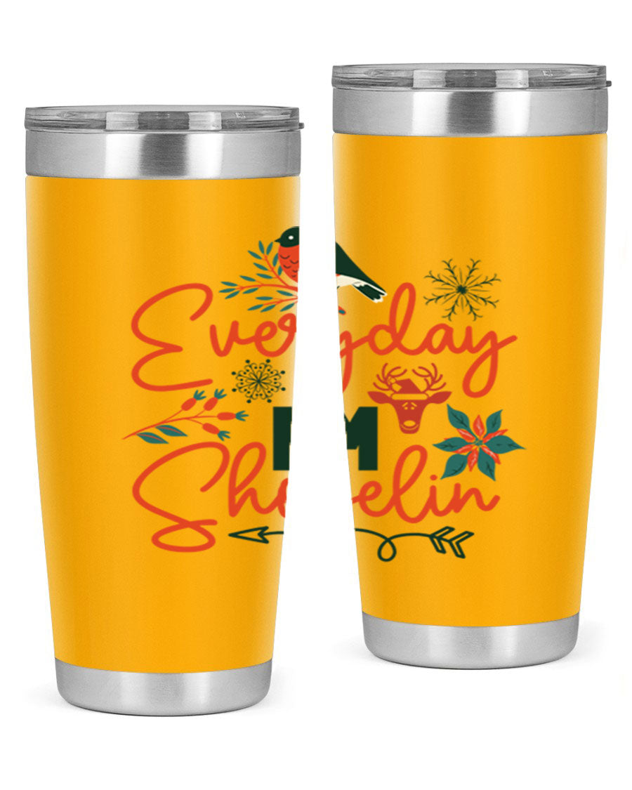 Everyday Im Shovelin 103# winter tumbler in stainless steel with a drink-thru lid, showcasing its sleek design and vibrant print.