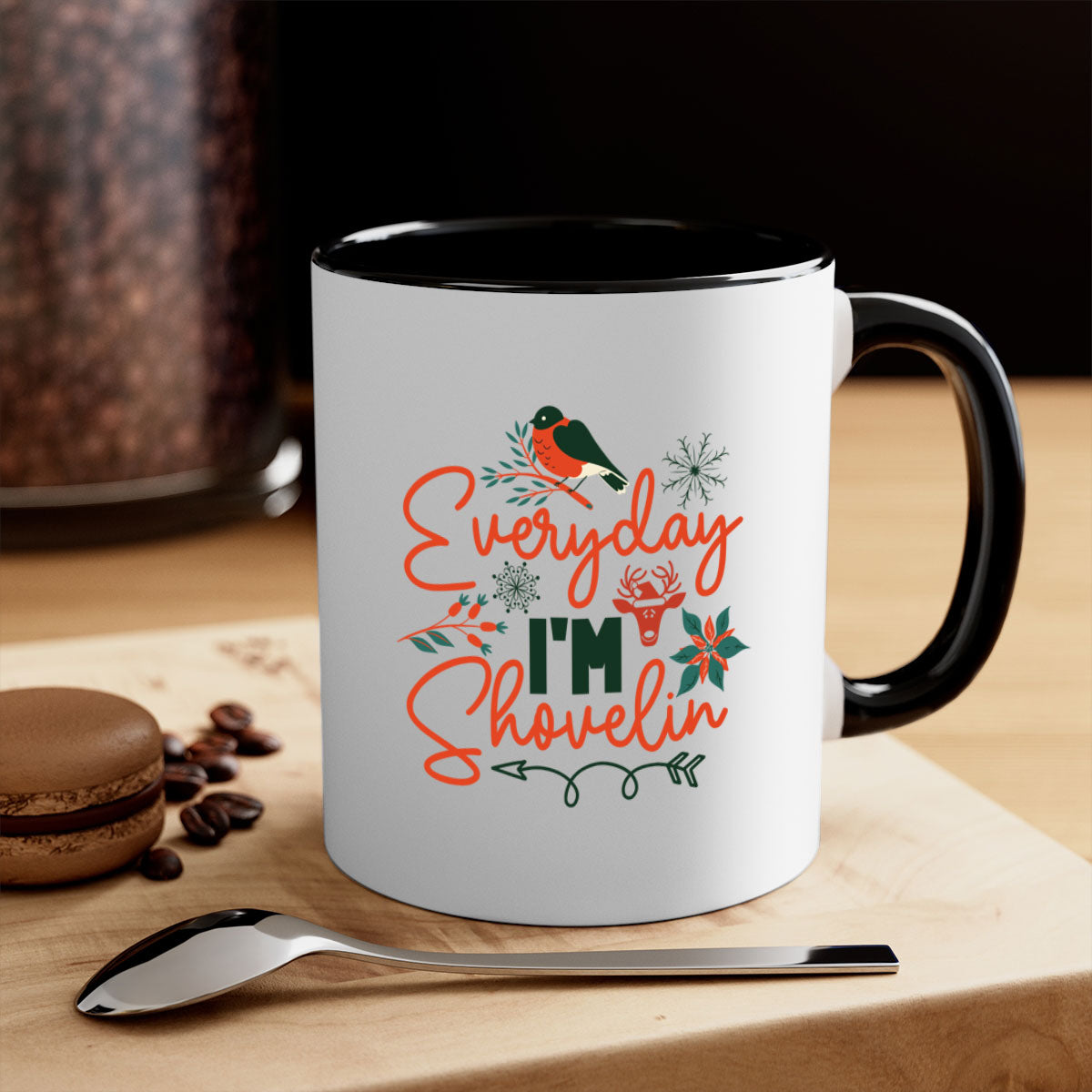 Everyday Im Shovelin 103# winter mug with a glossy finish and colored handle, available in multiple colors.