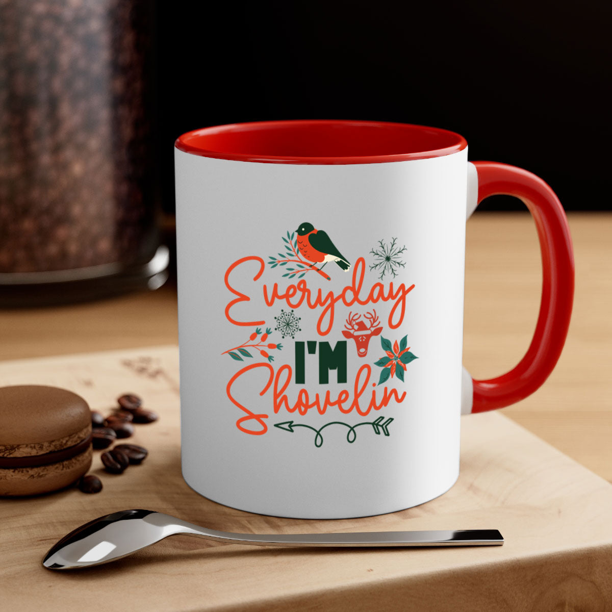 Everyday Im Shovelin 103# winter mug with a glossy finish and colored handle, available in multiple colors.
