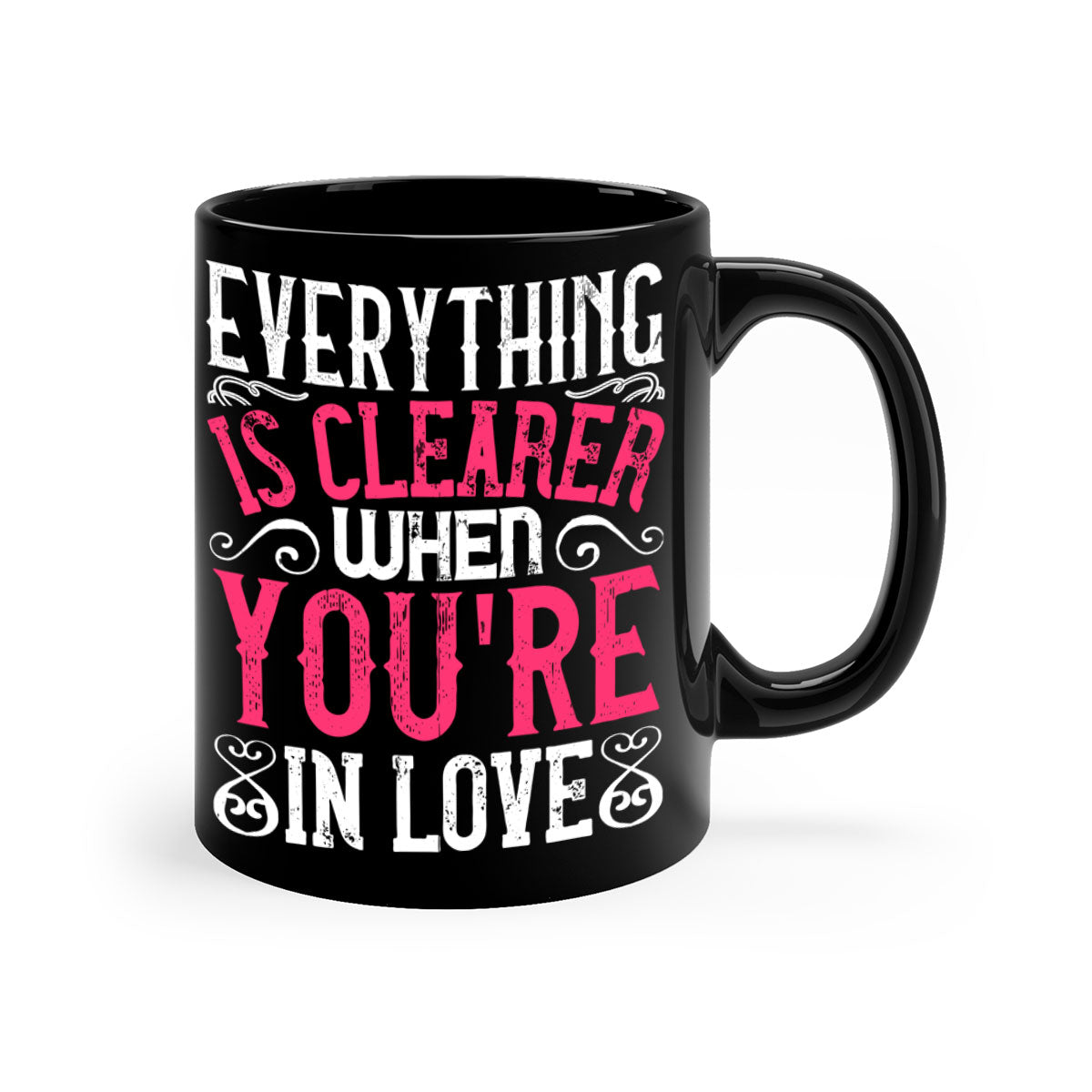 Everything is clearer when you're in love Style 48# Dog Mug featuring a glossy finish, colored handle, and interior in vibrant colors.