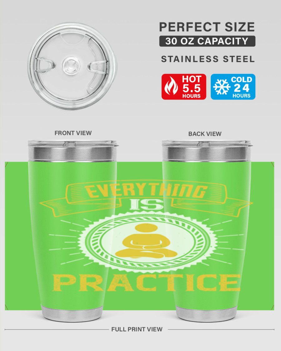 Everything is Practice Style 40# coaching tumbler in stainless steel with a drink-thru lid, showcasing its sleek design and double wall insulation.