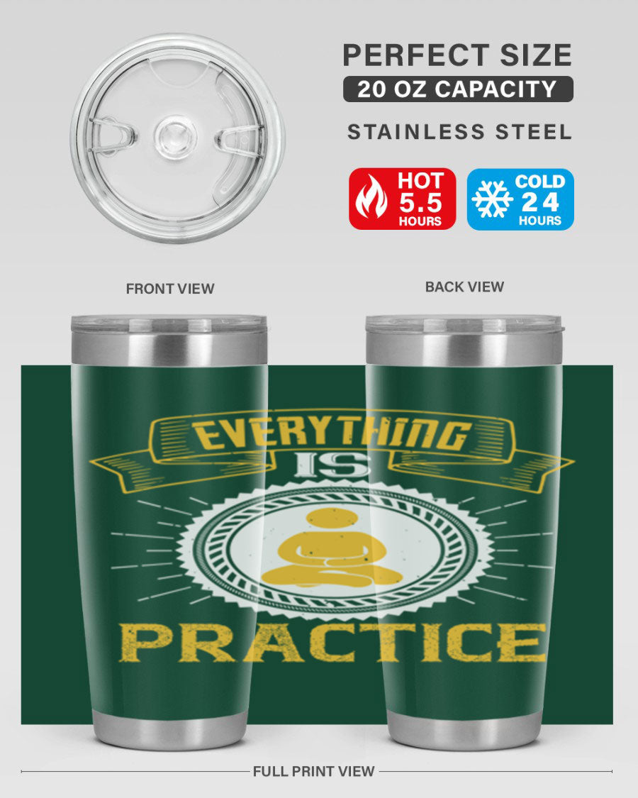 Everything is Practice Style 40# coaching tumbler in stainless steel with a drink-thru lid, showcasing its sleek design and double wall insulation.