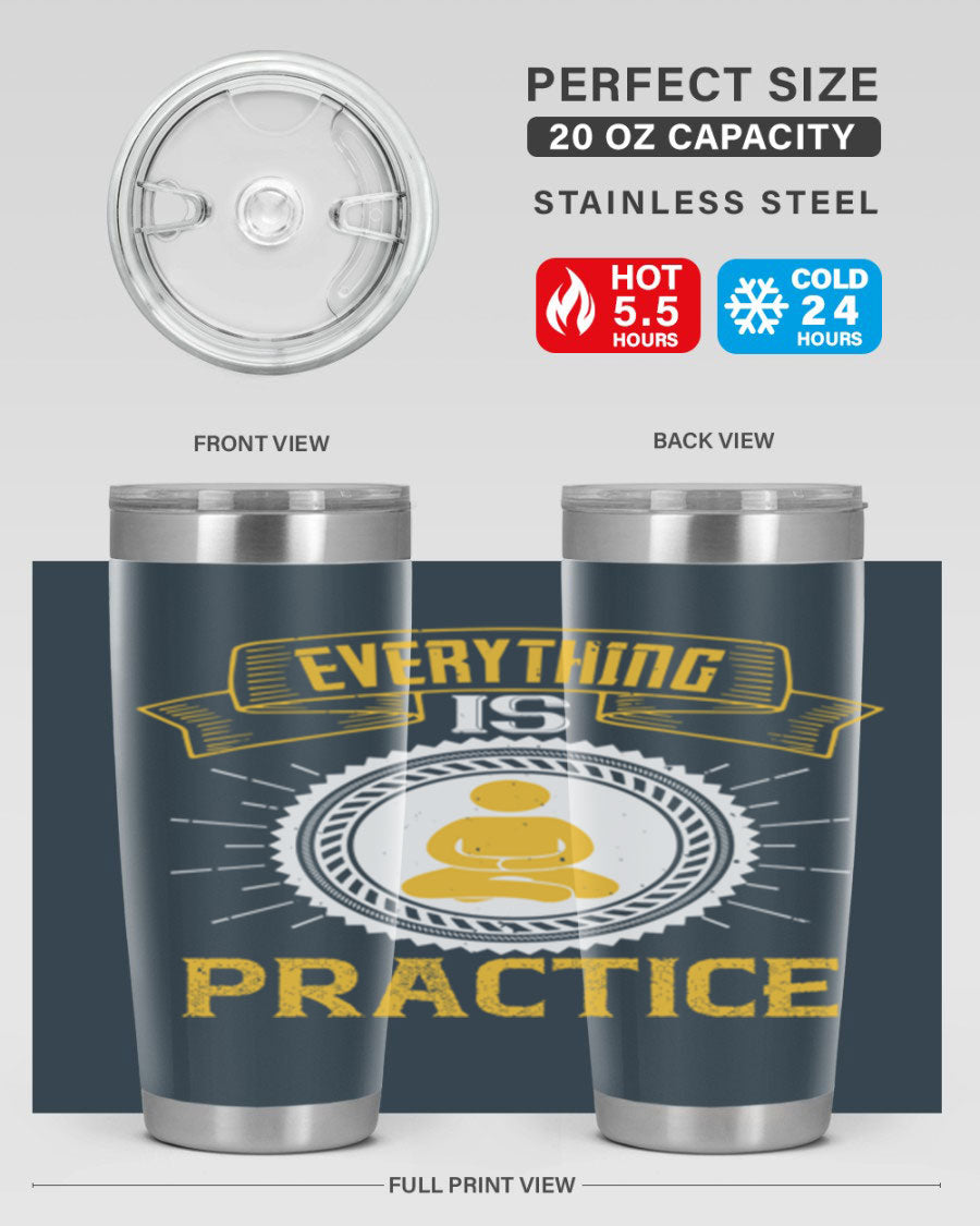 Everything is Practice Style 40# coaching tumbler in stainless steel with a drink-thru lid, showcasing its sleek design and double wall insulation.