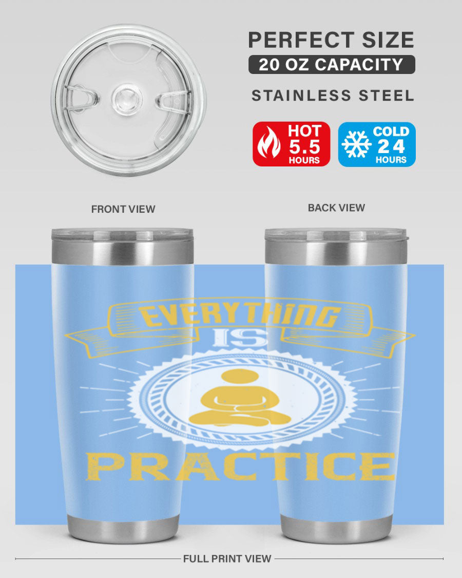 Everything is Practice Style 40# coaching tumbler in stainless steel with a drink-thru lid, showcasing its sleek design and double wall insulation.