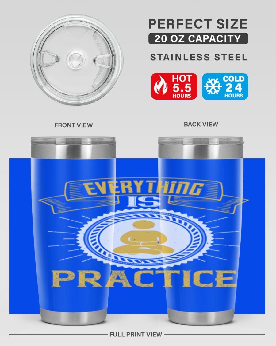 Everything is Practice Style 40# coaching tumbler in stainless steel with a drink-thru lid, showcasing its sleek design and double wall insulation.