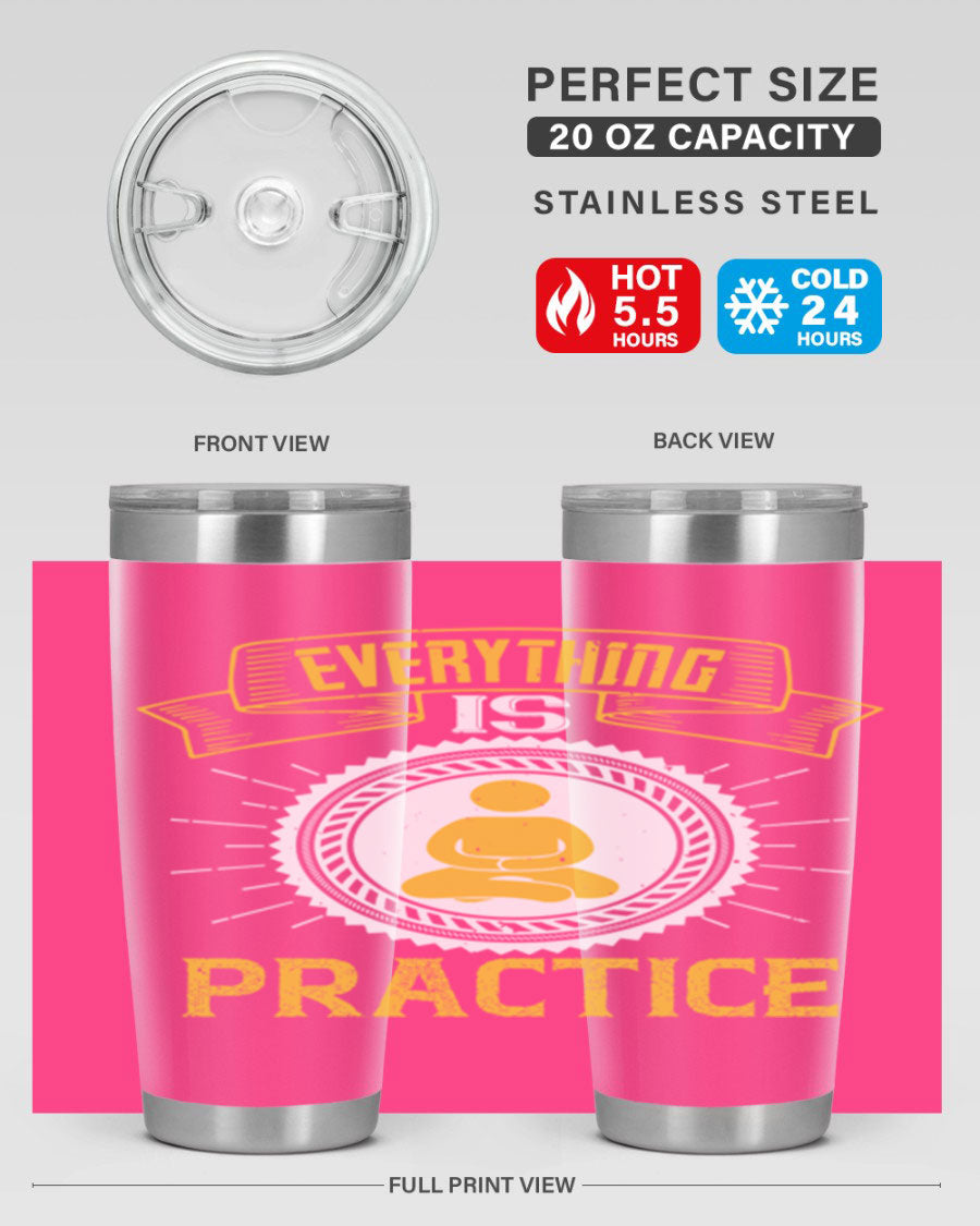 Everything is Practice Style 40# coaching tumbler in stainless steel with a drink-thru lid, showcasing its sleek design and double wall insulation.