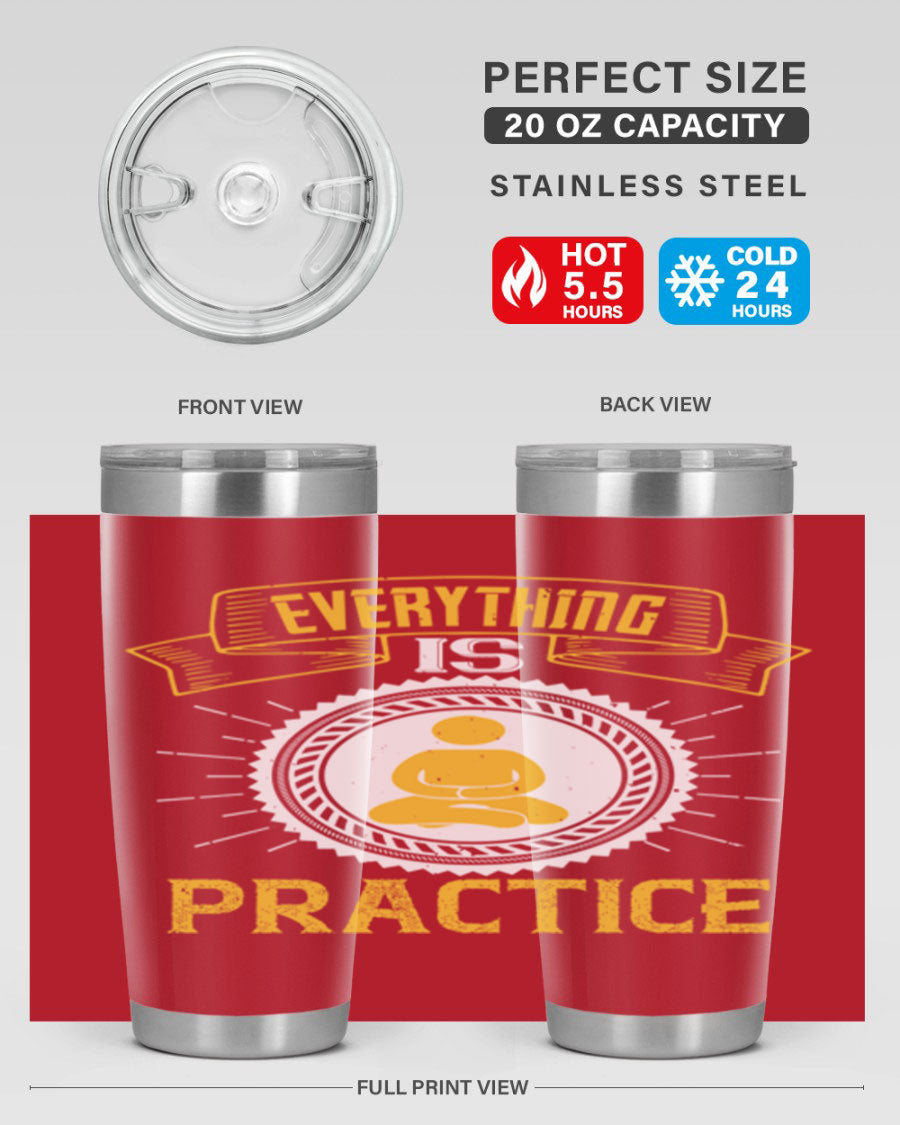Everything is Practice Style 40# coaching tumbler in stainless steel with a drink-thru lid, showcasing its sleek design and double wall insulation.