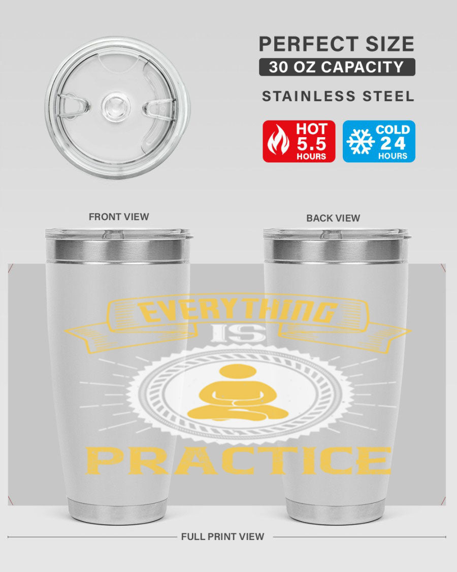 Everything is Practice Style 40# coaching tumbler in stainless steel with a drink-thru lid, showcasing its sleek design and double wall insulation.