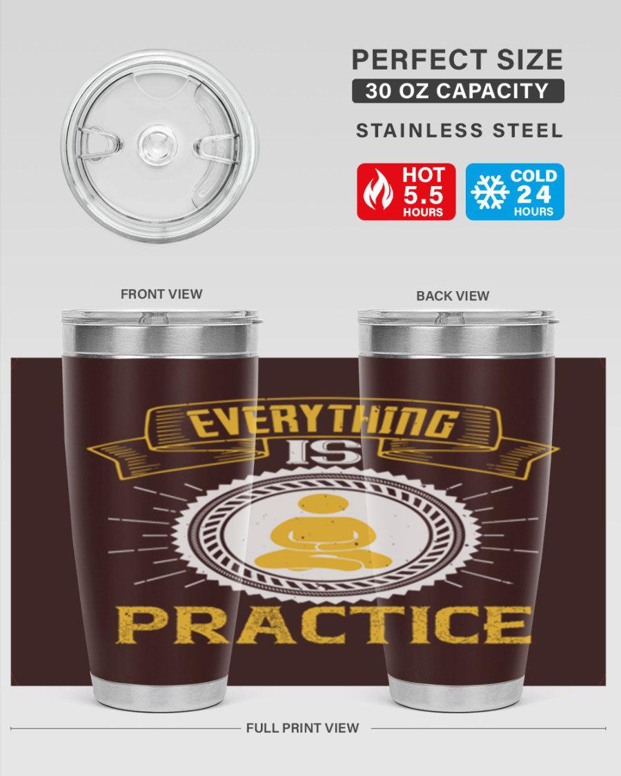 Everything is Practice Style 40# coaching tumbler in stainless steel with a drink-thru lid, showcasing its sleek design and double wall insulation.