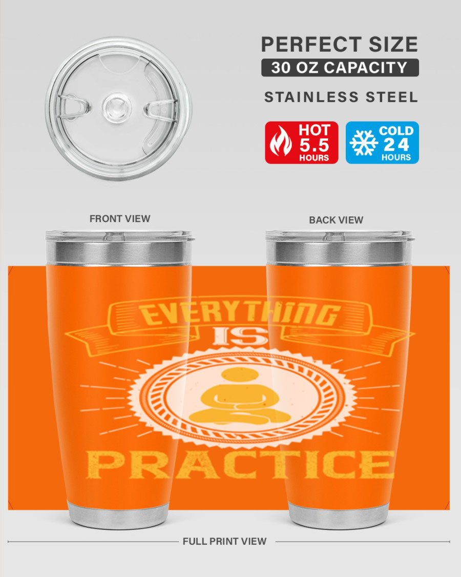 Everything is Practice Style 40# coaching tumbler in stainless steel with a drink-thru lid, showcasing its sleek design and double wall insulation.