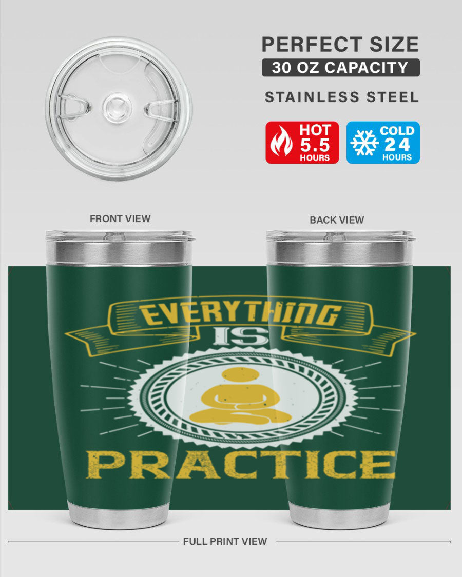 Everything is Practice Style 40# coaching tumbler in stainless steel with a drink-thru lid, showcasing its sleek design and double wall insulation.