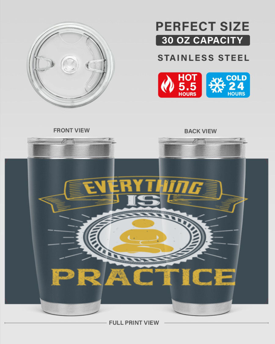 Everything is Practice Style 40# coaching tumbler in stainless steel with a drink-thru lid, showcasing its sleek design and double wall insulation.
