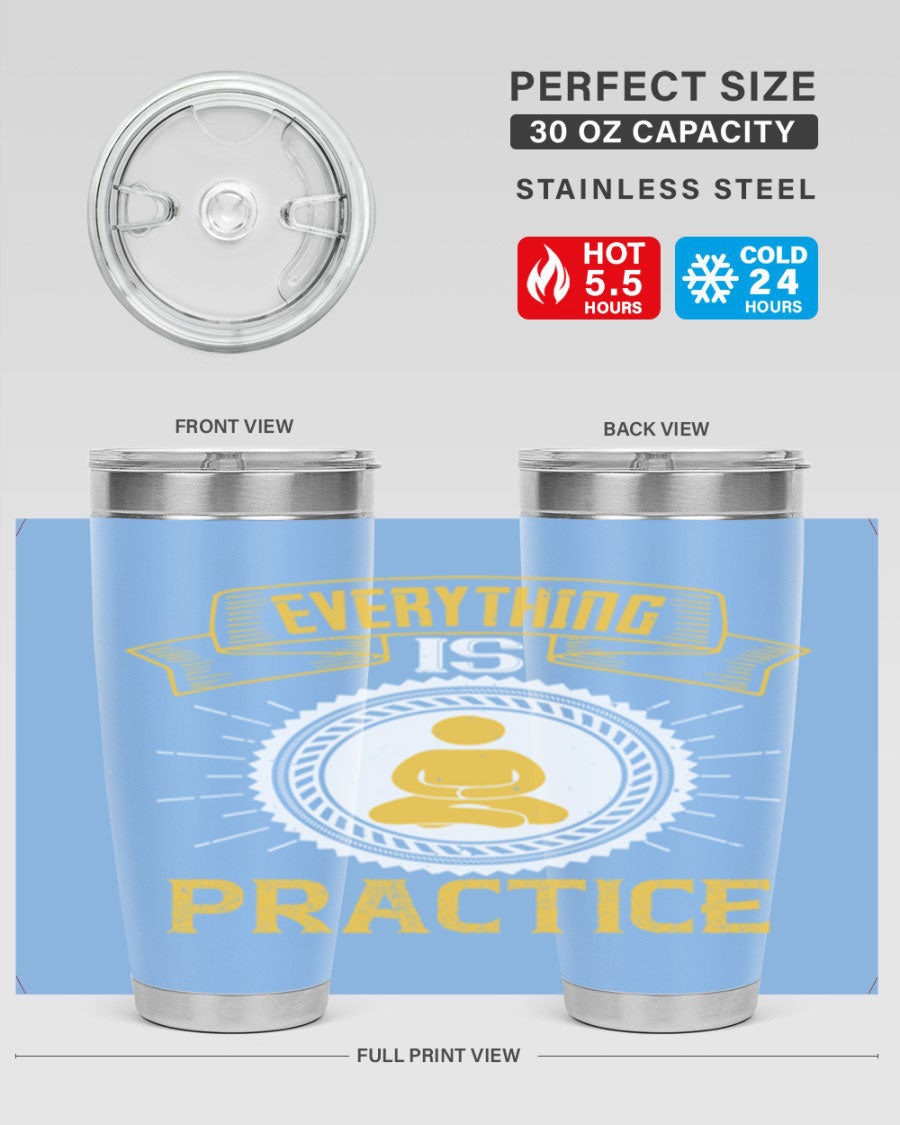 Everything is Practice Style 40# coaching tumbler in stainless steel with a drink-thru lid, showcasing its sleek design and double wall insulation.