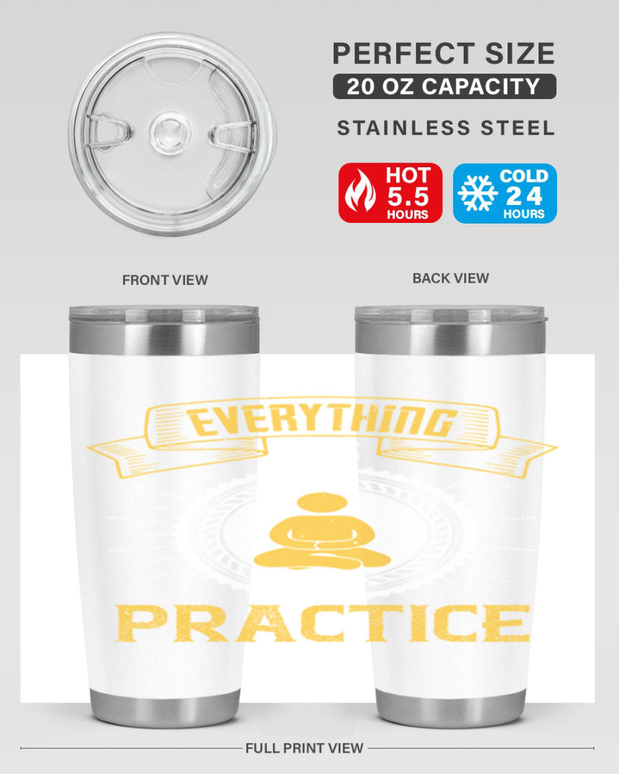Everything is Practice Style 40# coaching tumbler in stainless steel with a drink-thru lid, showcasing its sleek design and double wall insulation.