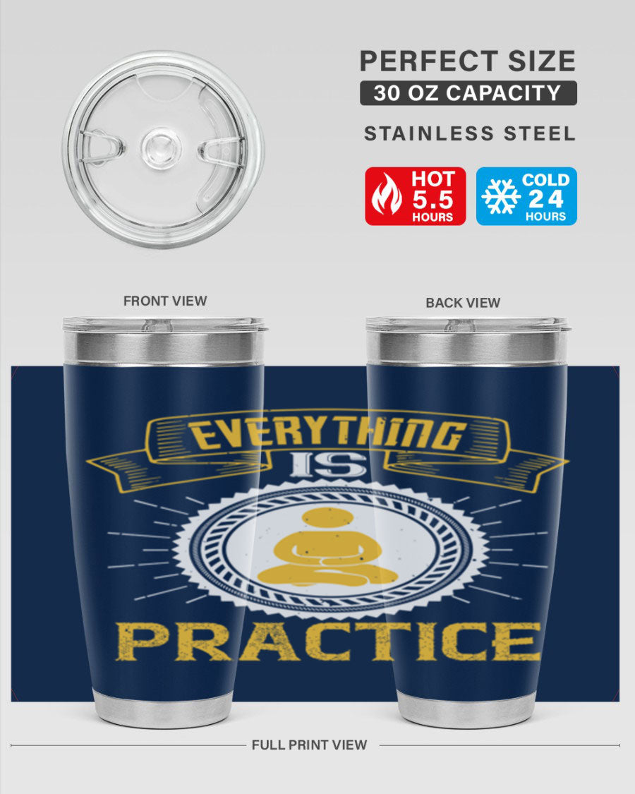 Everything is Practice Style 40# coaching tumbler in stainless steel with a drink-thru lid, showcasing its sleek design and double wall insulation.