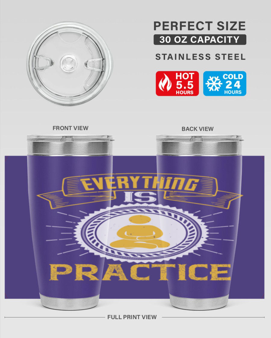 Everything is Practice Style 40# coaching tumbler in stainless steel with a drink-thru lid, showcasing its sleek design and double wall insulation.
