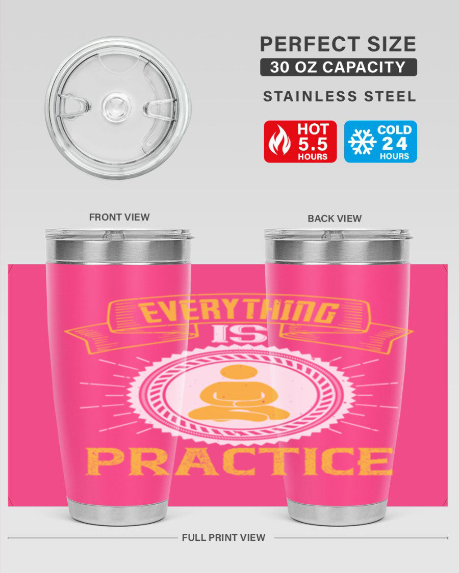 Everything is Practice Style 40# coaching tumbler in stainless steel with a drink-thru lid, showcasing its sleek design and double wall insulation.