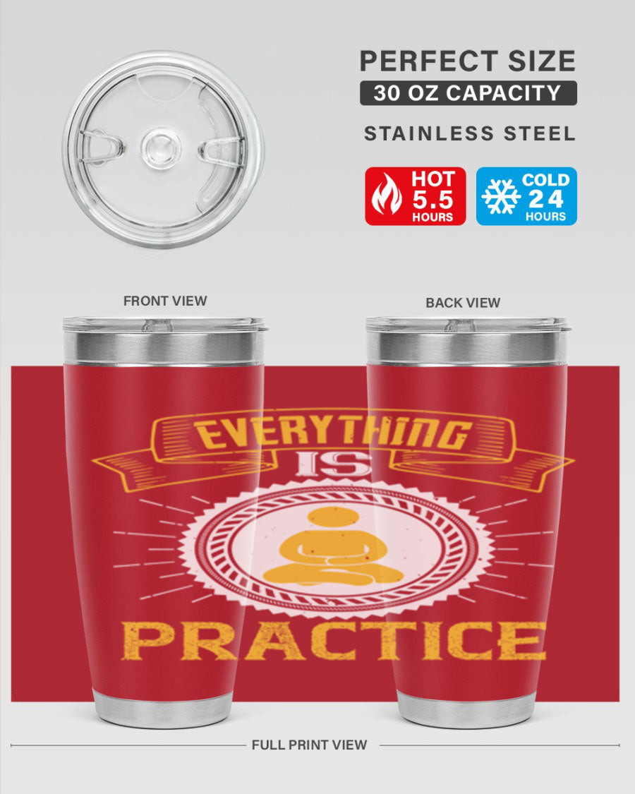 Everything is Practice Style 40# coaching tumbler in stainless steel with a drink-thru lid, showcasing its sleek design and double wall insulation.