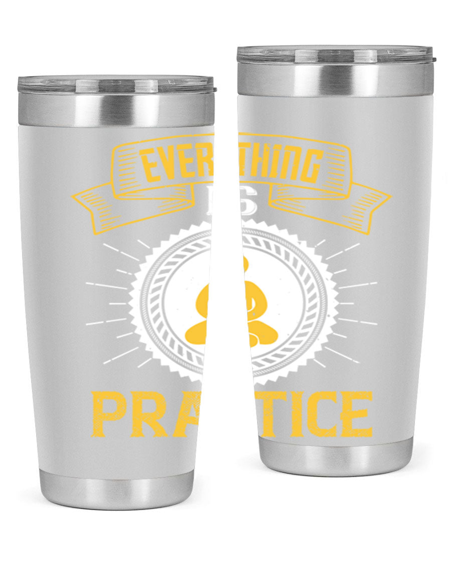 Everything is Practice Style 40# coaching tumbler in stainless steel with a drink-thru lid, showcasing its sleek design and double wall insulation.