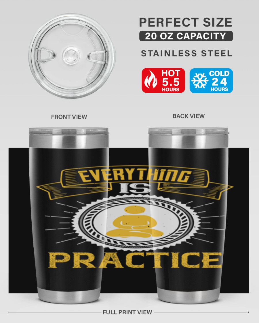 Everything is Practice Style 40# coaching tumbler in stainless steel with a drink-thru lid, showcasing its sleek design and double wall insulation.