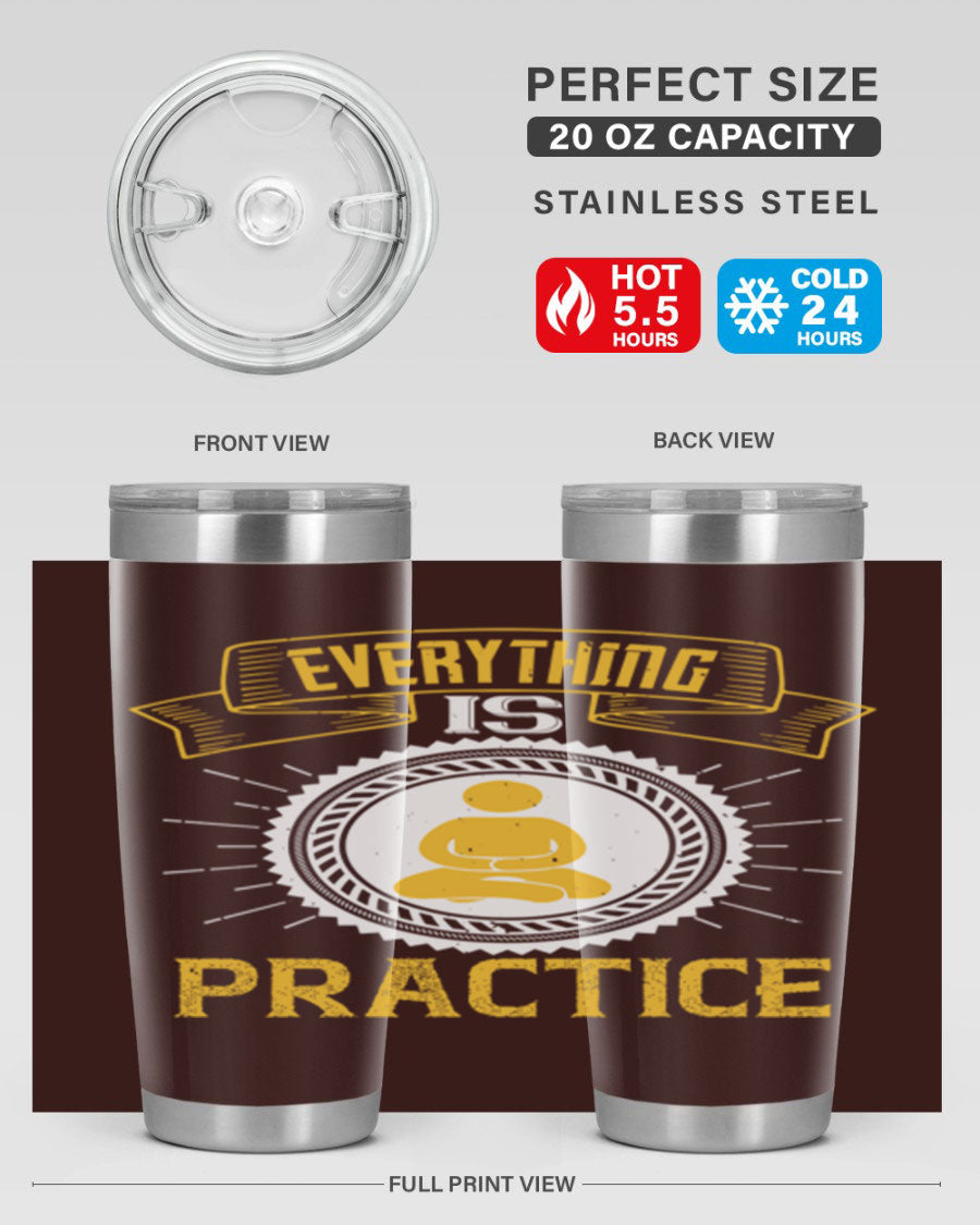 Everything is Practice Style 40# coaching tumbler in stainless steel with a drink-thru lid, showcasing its sleek design and double wall insulation.
