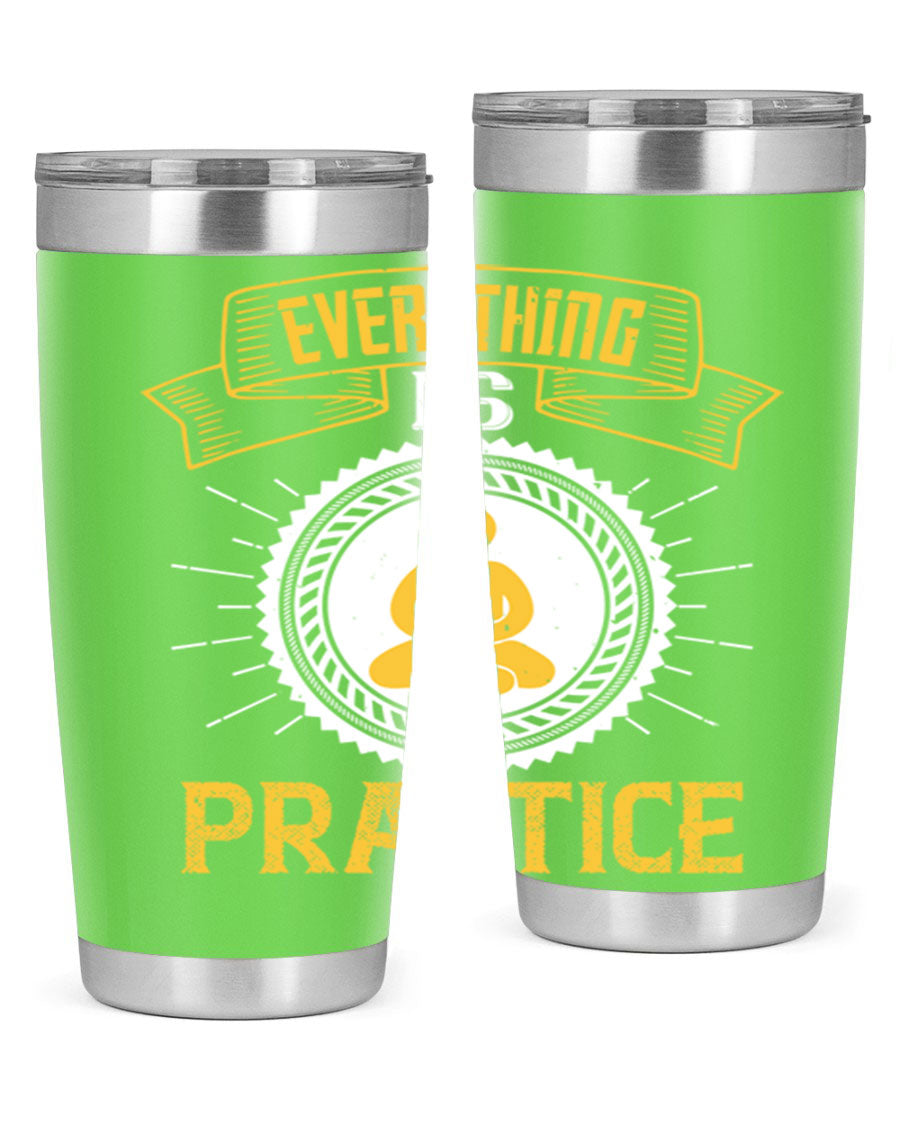 Everything is Practice Style 40# coaching tumbler in stainless steel with a drink-thru lid, showcasing its sleek design and double wall insulation.