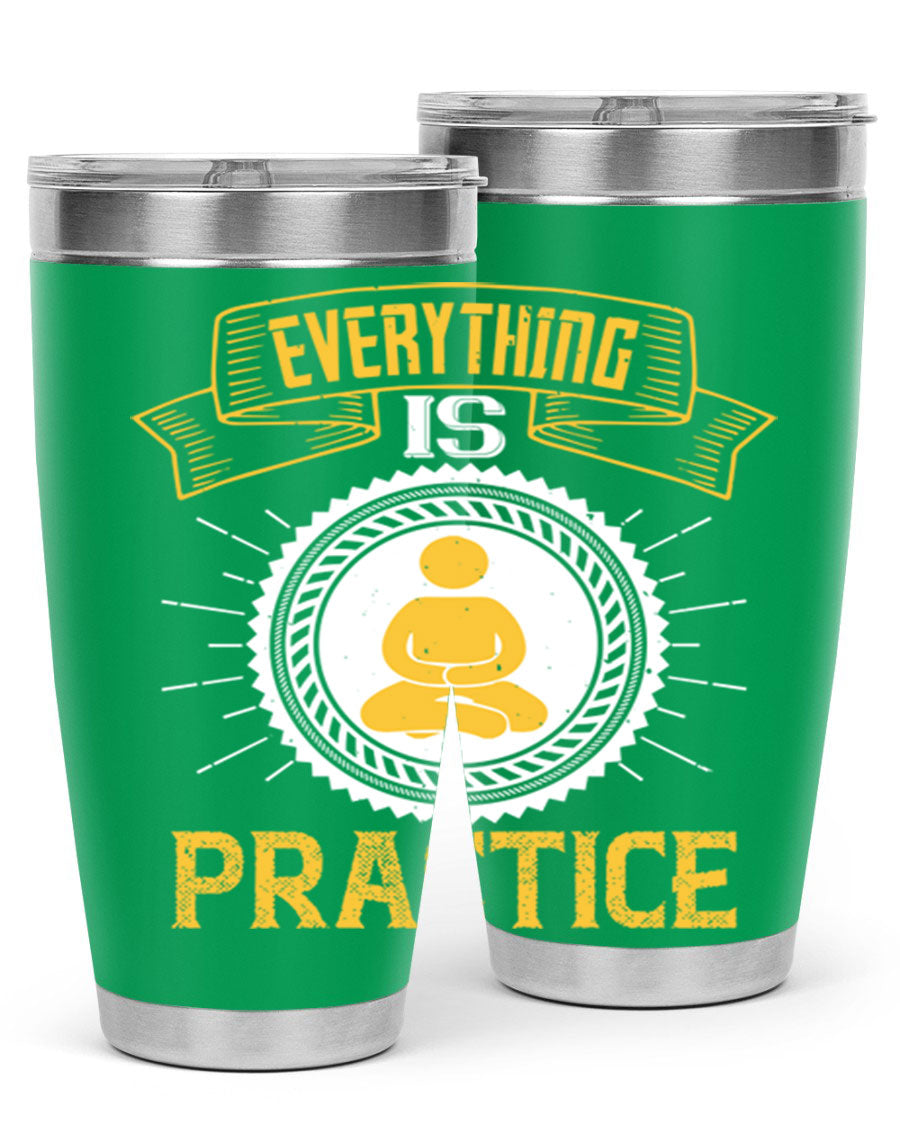 Everything is Practice Style 40# coaching tumbler in stainless steel with a drink-thru lid, showcasing its sleek design and double wall insulation.