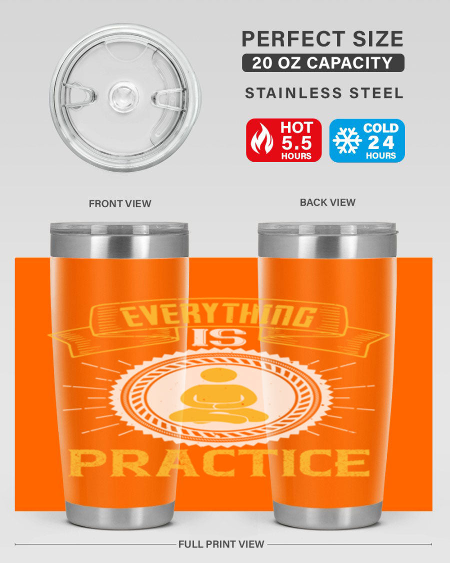 Everything is Practice Style 40# coaching tumbler in stainless steel with a drink-thru lid, showcasing its sleek design and double wall insulation.