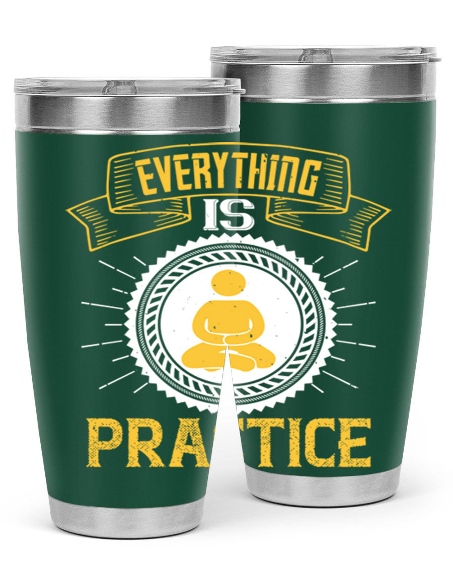 Everything is Practice Style 40# coaching tumbler in stainless steel with a drink-thru lid, showcasing its sleek design and double wall insulation.