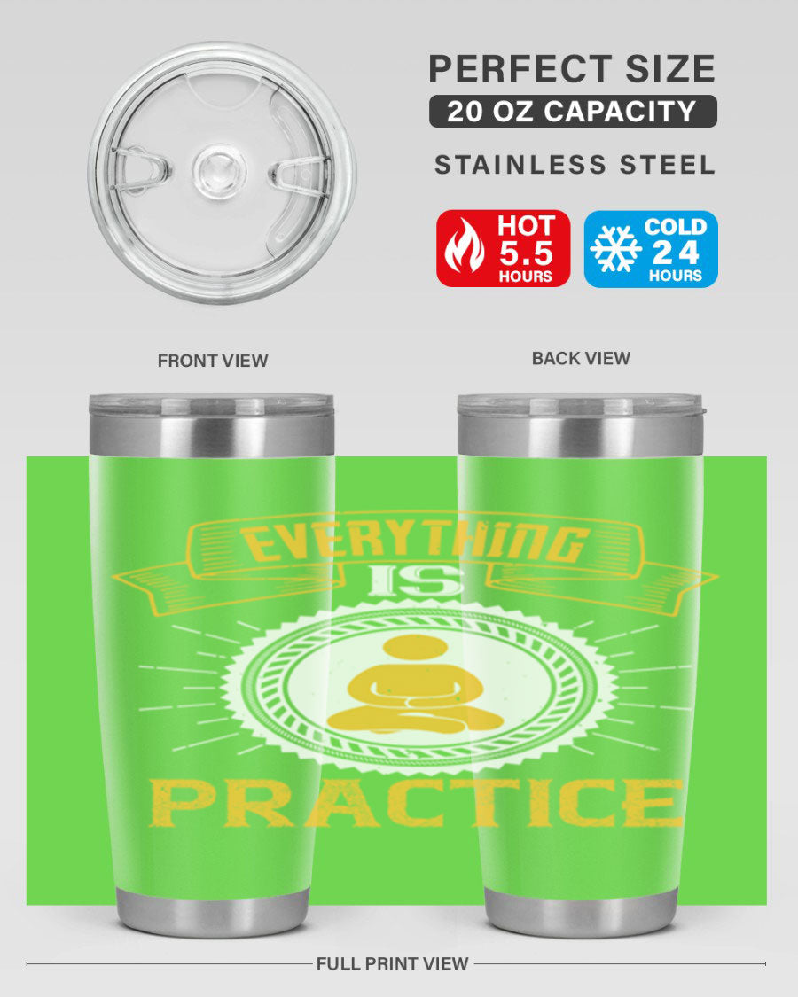 Everything is Practice Style 40# coaching tumbler in stainless steel with a drink-thru lid, showcasing its sleek design and double wall insulation.