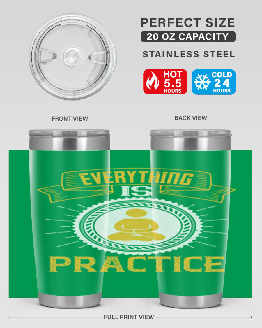 Everything is Practice Style 40# coaching tumbler in stainless steel with a drink-thru lid, showcasing its sleek design and double wall insulation.