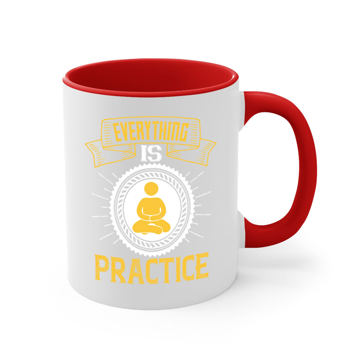 Everything is Practice Style 40# Mug featuring a glossy finish, colored handle, and interior, available in five vibrant colors.