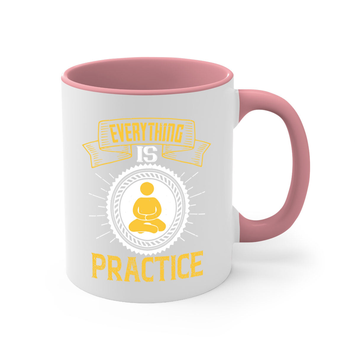 Everything is Practice Style 40# Mug featuring a glossy finish, colored handle, and interior, available in five vibrant colors.