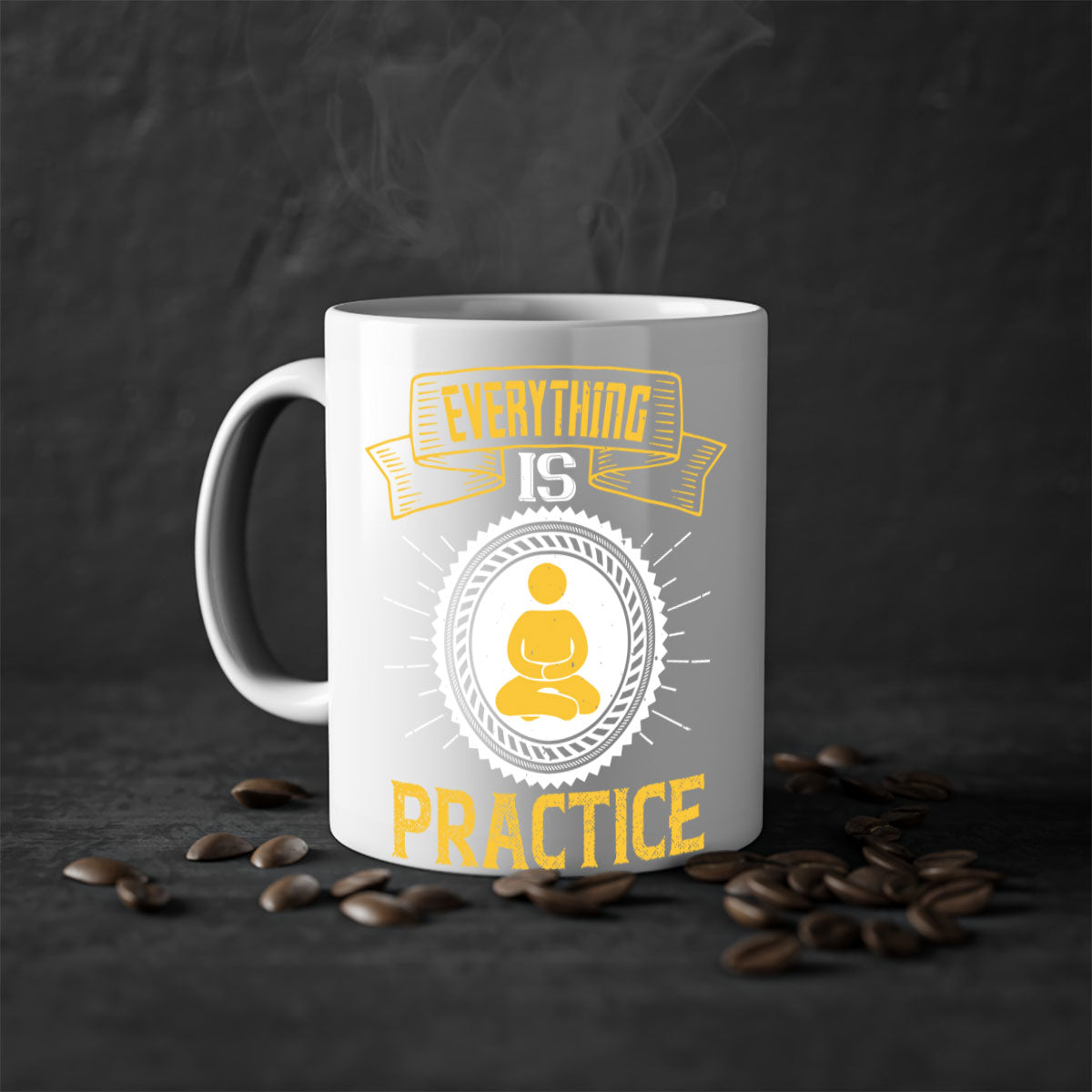 Everything is Practice Style 40# Mug featuring a glossy finish, colored handle, and interior, available in five vibrant colors.
