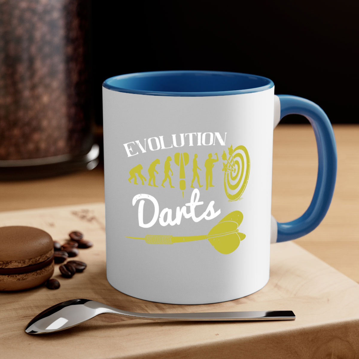 Evolution darts 2249# Mug with colorful handle and glossy finish, available in multiple colors and sizes.