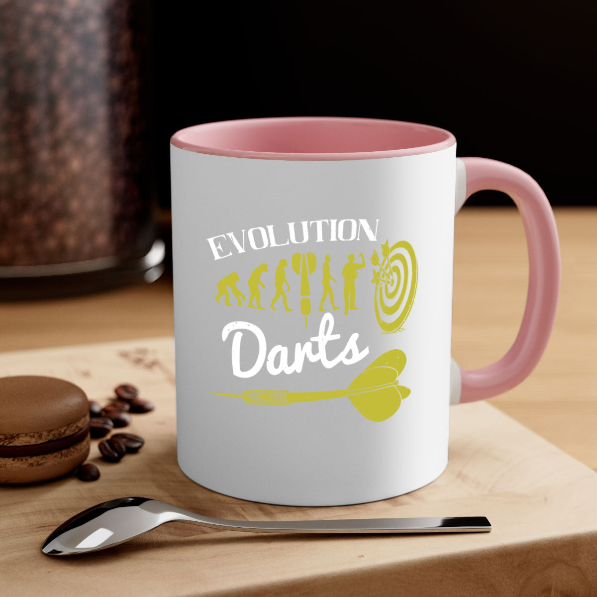 Evolution darts 2249# Mug with colorful handle and glossy finish, available in multiple colors and sizes.