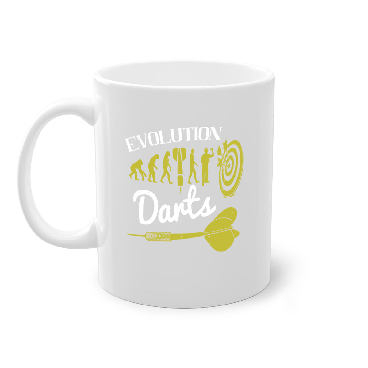 Evolution darts 2249# Mug with colorful handle and glossy finish, available in multiple colors and sizes.