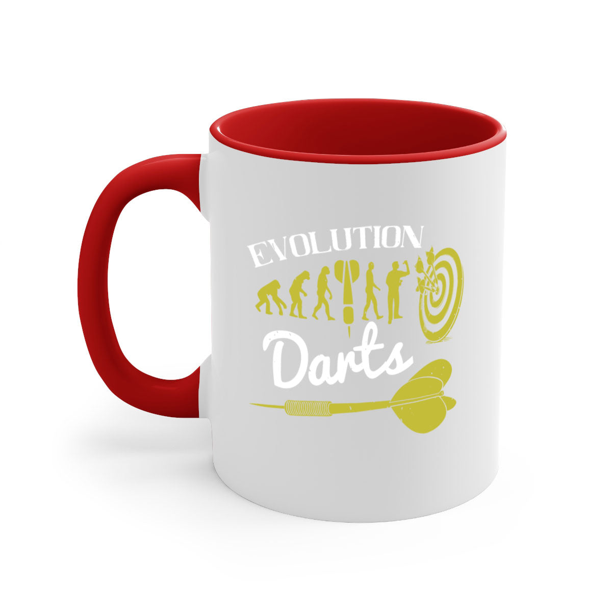 Evolution darts 2249# Mug with colorful handle and glossy finish, available in multiple colors and sizes.