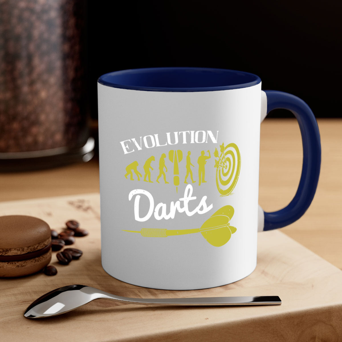 Evolution darts 2249# Mug with colorful handle and glossy finish, available in multiple colors and sizes.
