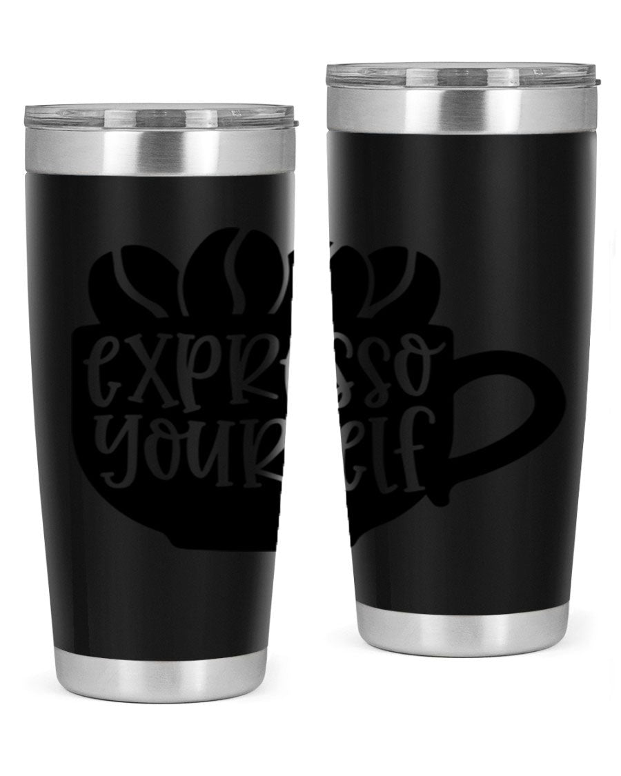 Expresso Yourself 56# Wine Tumbler in stainless steel with a sleek design, showcasing its double wall vacuum insulation and drink-thru lid.