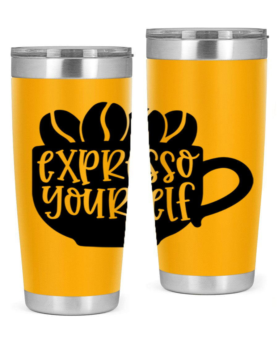 Expresso Yourself 56# Wine Tumbler in stainless steel with a sleek design, showcasing its double wall vacuum insulation and drink-thru lid.