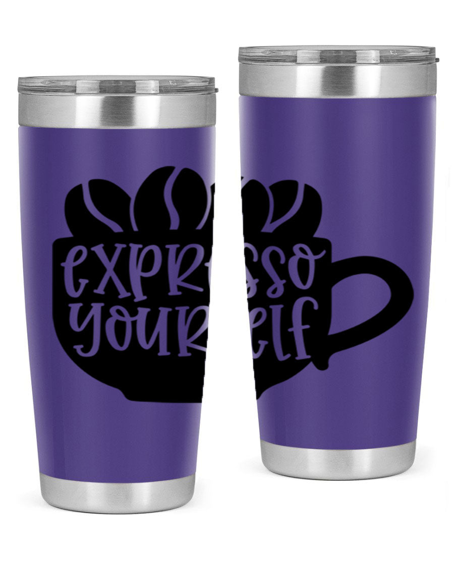 Expresso Yourself 56# Wine Tumbler in stainless steel with a sleek design, showcasing its double wall vacuum insulation and drink-thru lid.