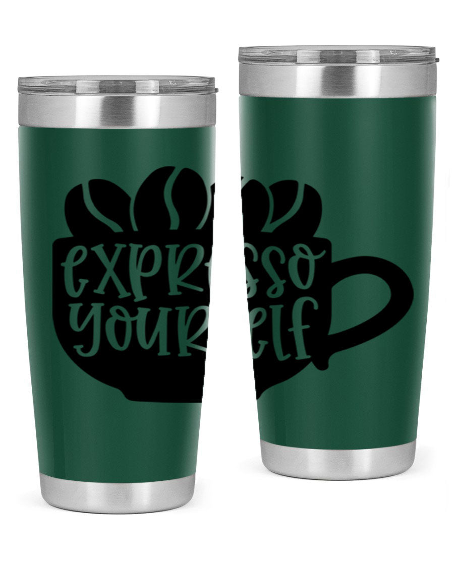 Expresso Yourself 56# Wine Tumbler in stainless steel with a sleek design, showcasing its double wall vacuum insulation and drink-thru lid.