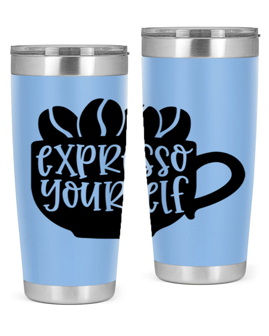 Expresso Yourself 56# Wine Tumbler in stainless steel with a sleek design, showcasing its double wall vacuum insulation and drink-thru lid.