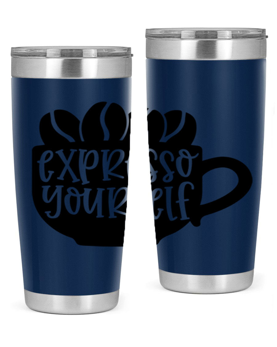 Expresso Yourself 56# Wine Tumbler in stainless steel with a sleek design, showcasing its double wall vacuum insulation and drink-thru lid.
