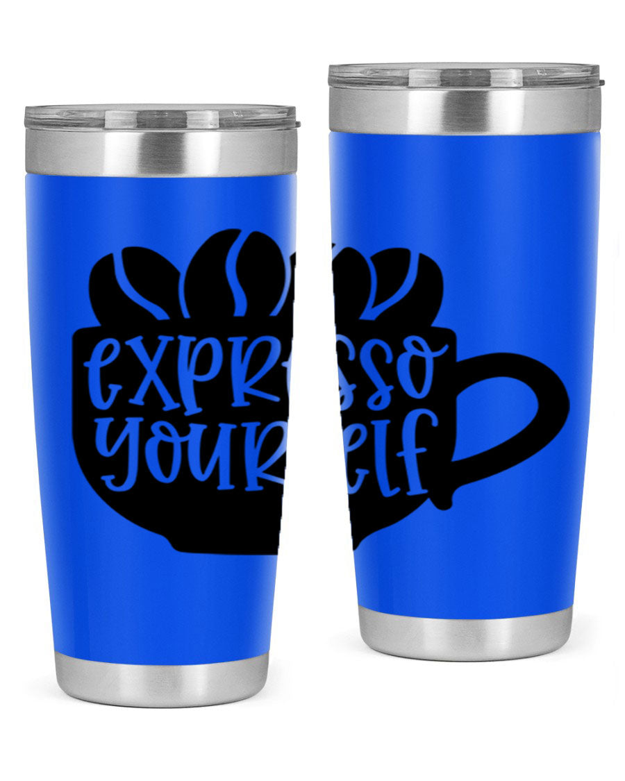 Expresso Yourself 56# Wine Tumbler in stainless steel with a sleek design, showcasing its double wall vacuum insulation and drink-thru lid.